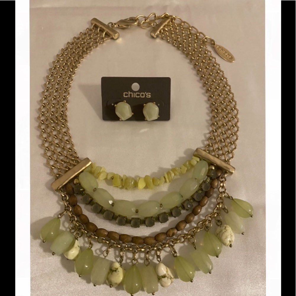 Chico’s Pale Green Statement Necklace & Earrings